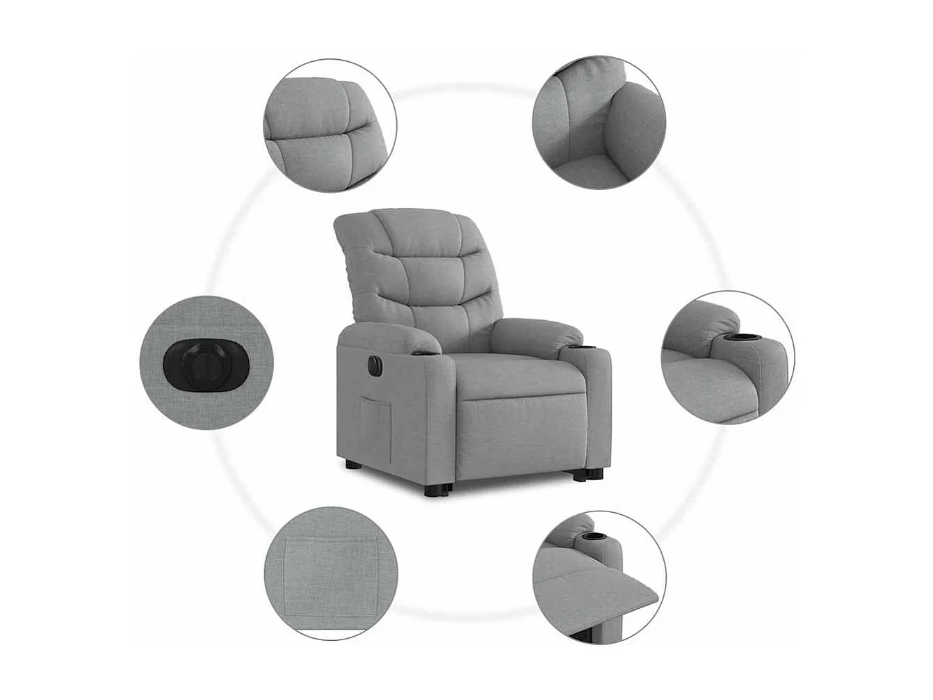 Silla de relax | Sillón eléctrico reclinable elevable de tela gris claro SHL6734