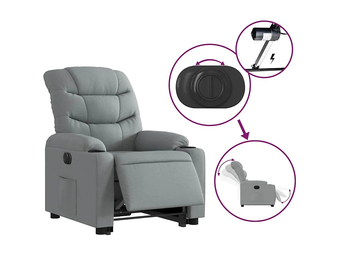 Fauteuil inclinable électrique-Chaise de relax-Fauteuil salon gris clair tissu SHL4626