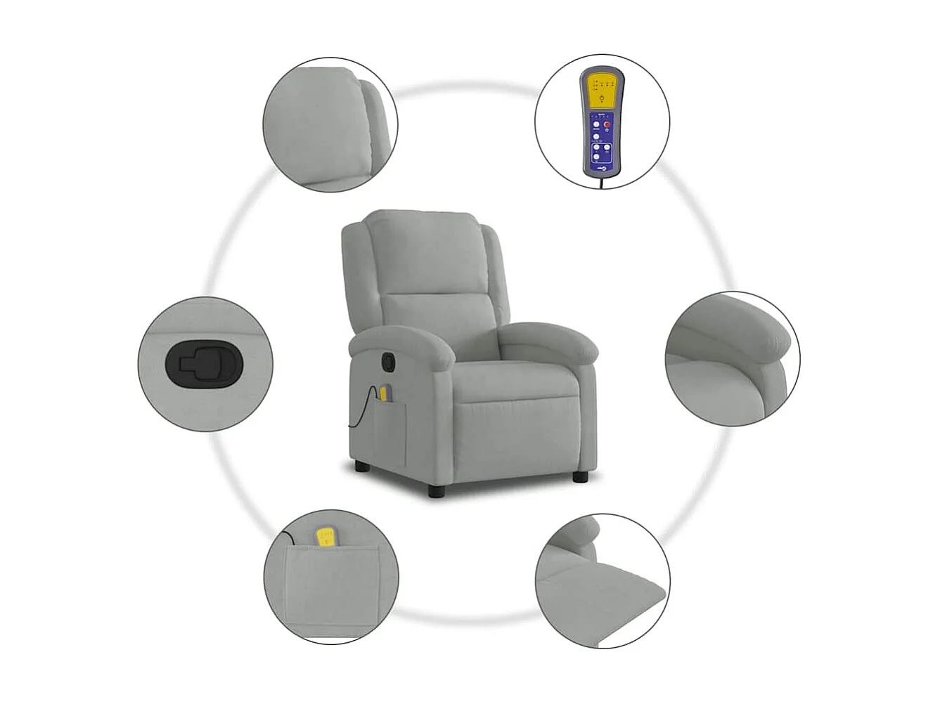 Sillón de relax | Sillón reclinable de masaje terciopelo gris claro SHL7303