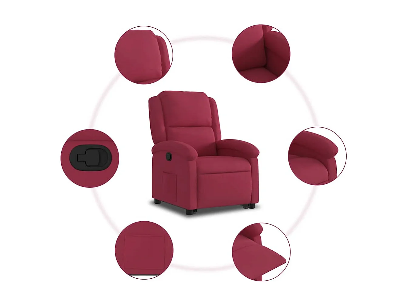 Fauteuil inclinable-Chaise de relax-Fauteuil salon Rouge bordeaux Velours SHL4419