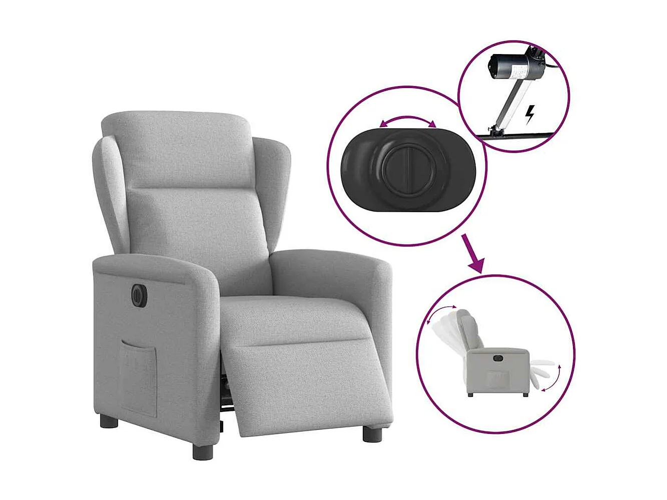 Relaxsessel Elektrisch | Lounge Sessel indoor Wolkengrau Stoff SHL86640