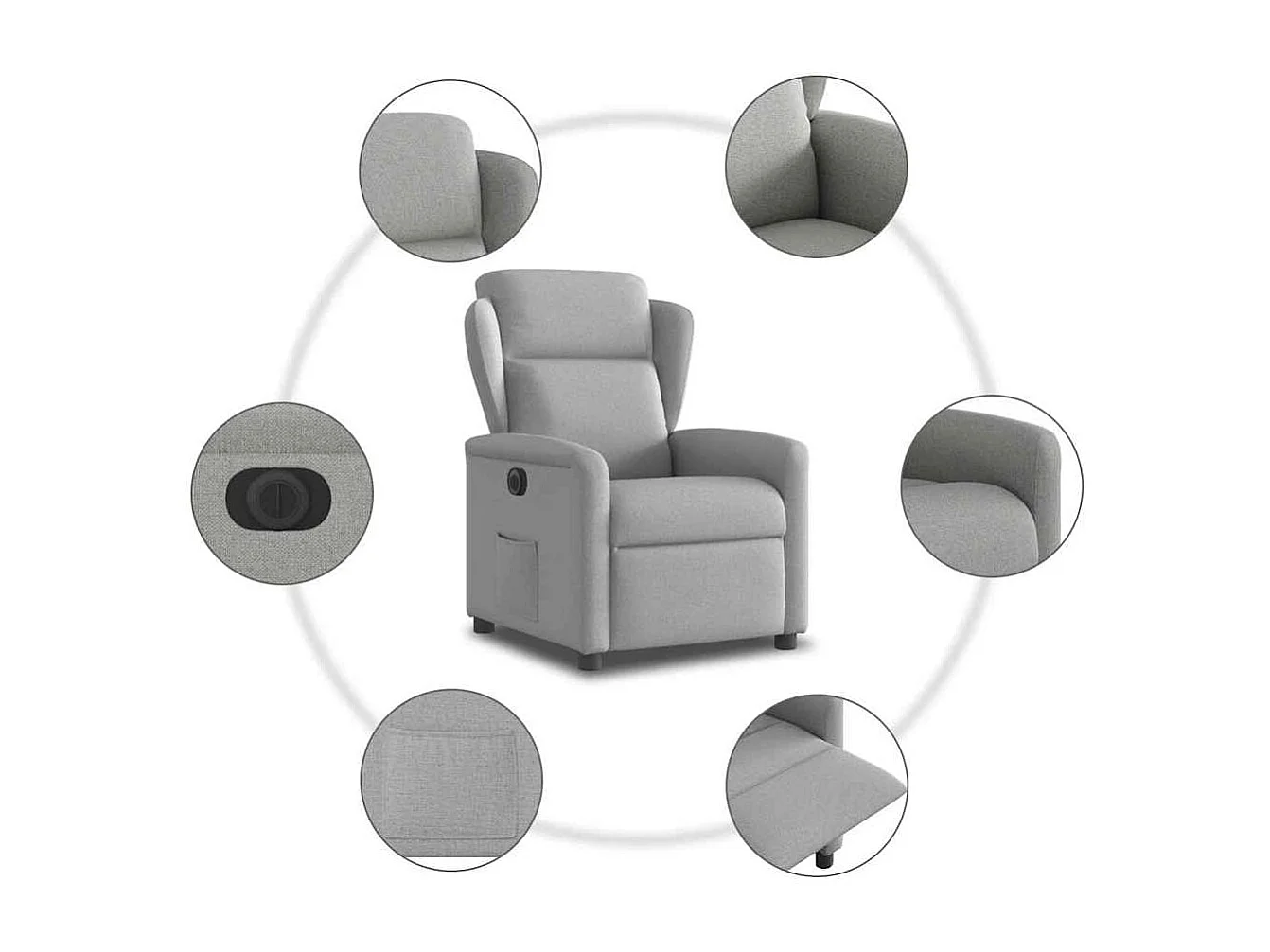 Relaxsessel Elektrisch | Lounge Sessel indoor Wolkengrau Stoff SHL86640