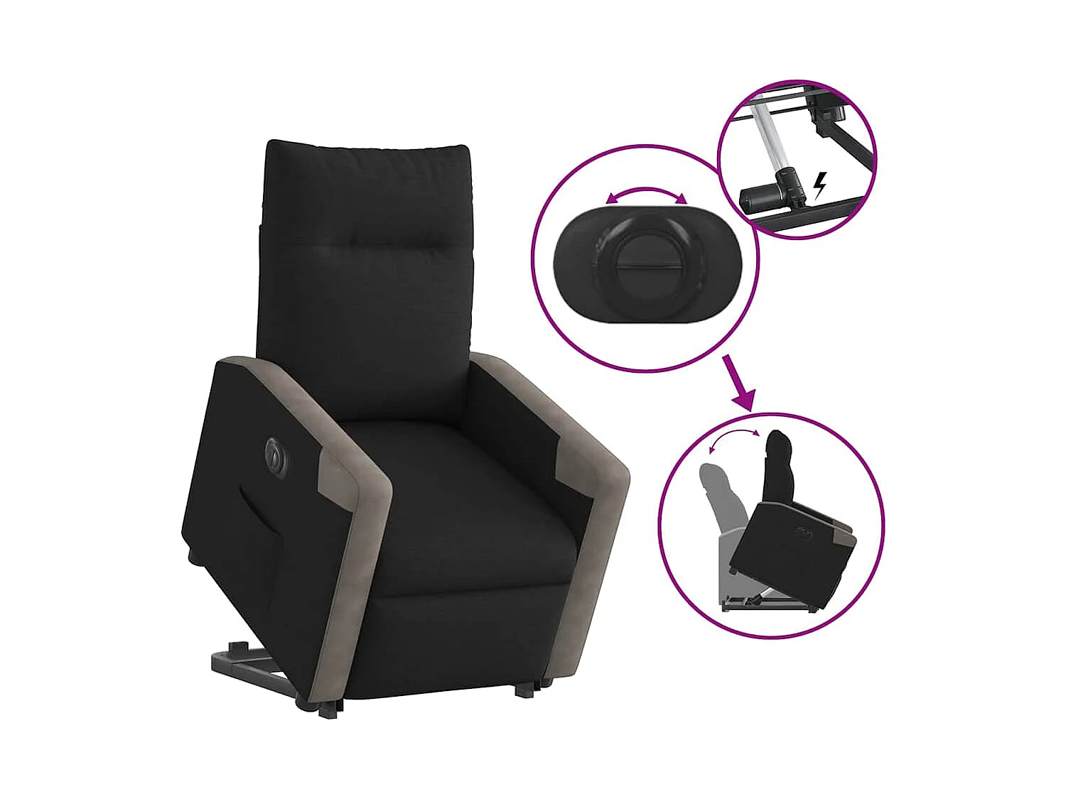 Fauteuil inclinable électrique-Chaise de relax-Fauteuil TV noir tissu SHL4219