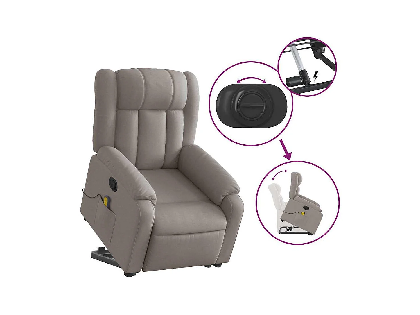 Poltrona elevatória de massagens tecido cinzento-acastanhado SHL158381