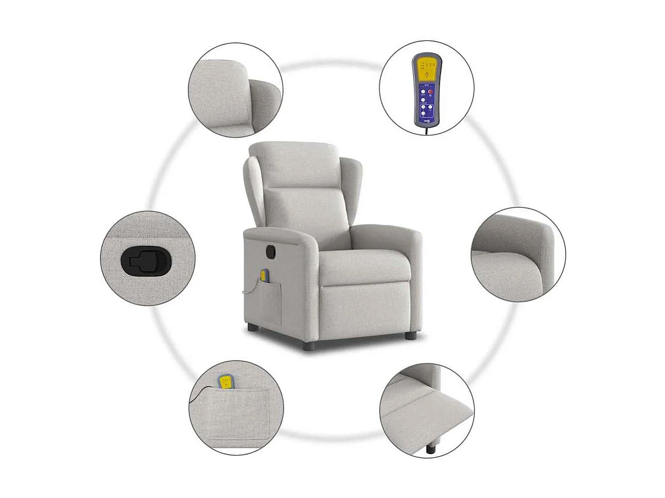 Sillón de salón | Silla | Sillón de masaje reclinable de tela gris nube SHL8783