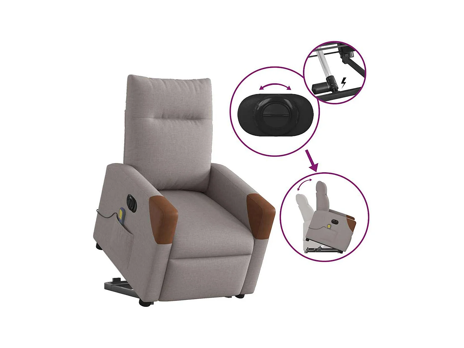 Fauteuil inclinable électrique-Chaise de relax-Fauteuil de Massage Taupe Tissu SHL3677