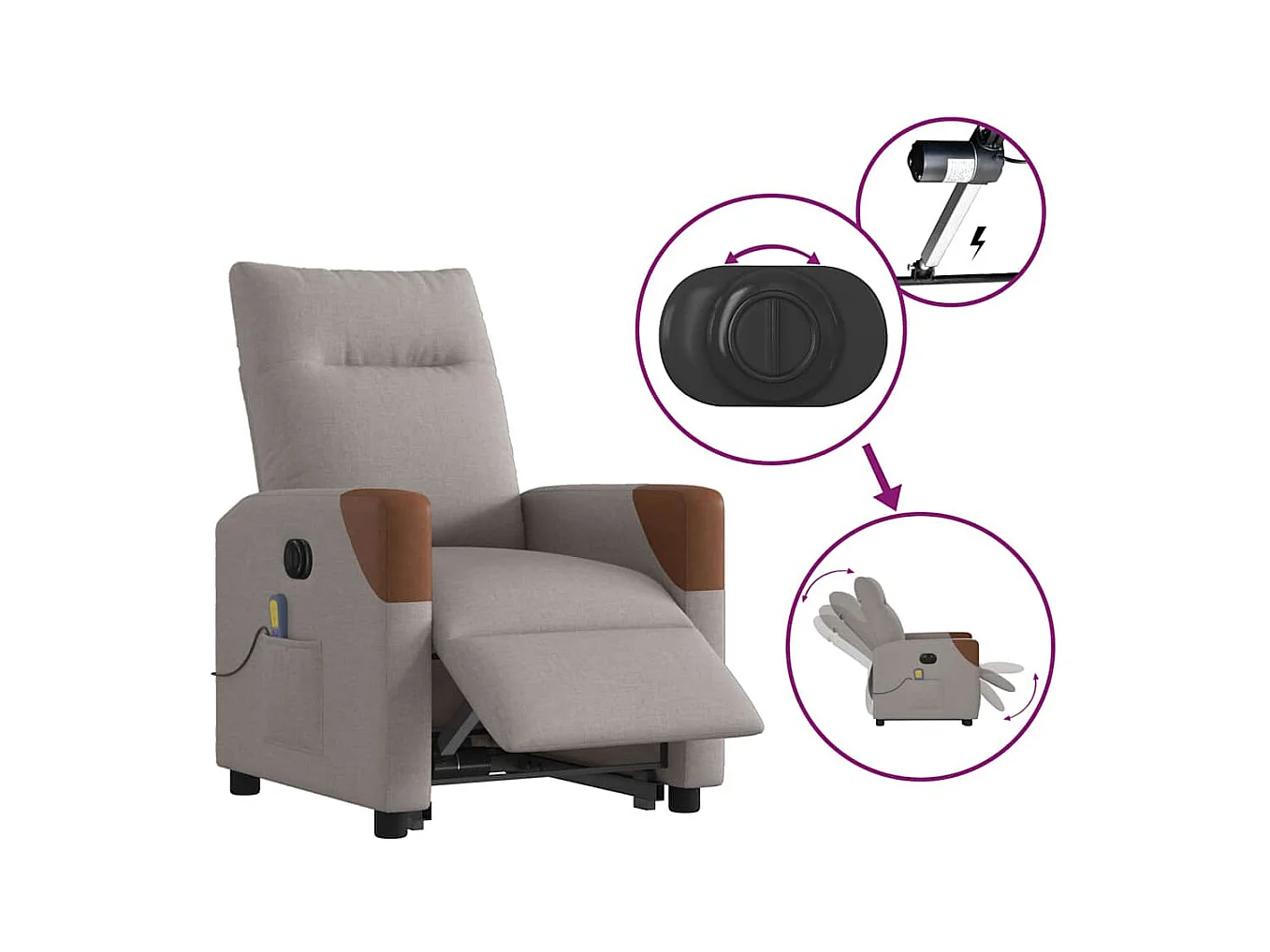 Fauteuil inclinable électrique-Chaise de relax-Fauteuil de Massage Taupe Tissu SHL3677