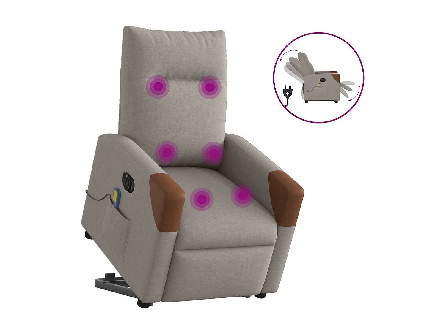 Fauteuil inclinable électrique-Chaise de relax-Fauteuil de Massage Taupe Tissu SHL3677