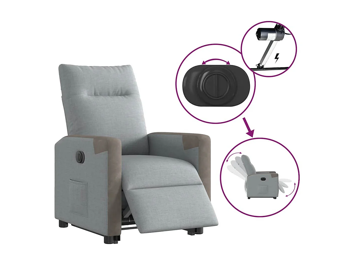 Poltrona Relax | Poltrona Reclinante Alzapersona Elettrica Grigio Chiaro Tessuto SHL2807