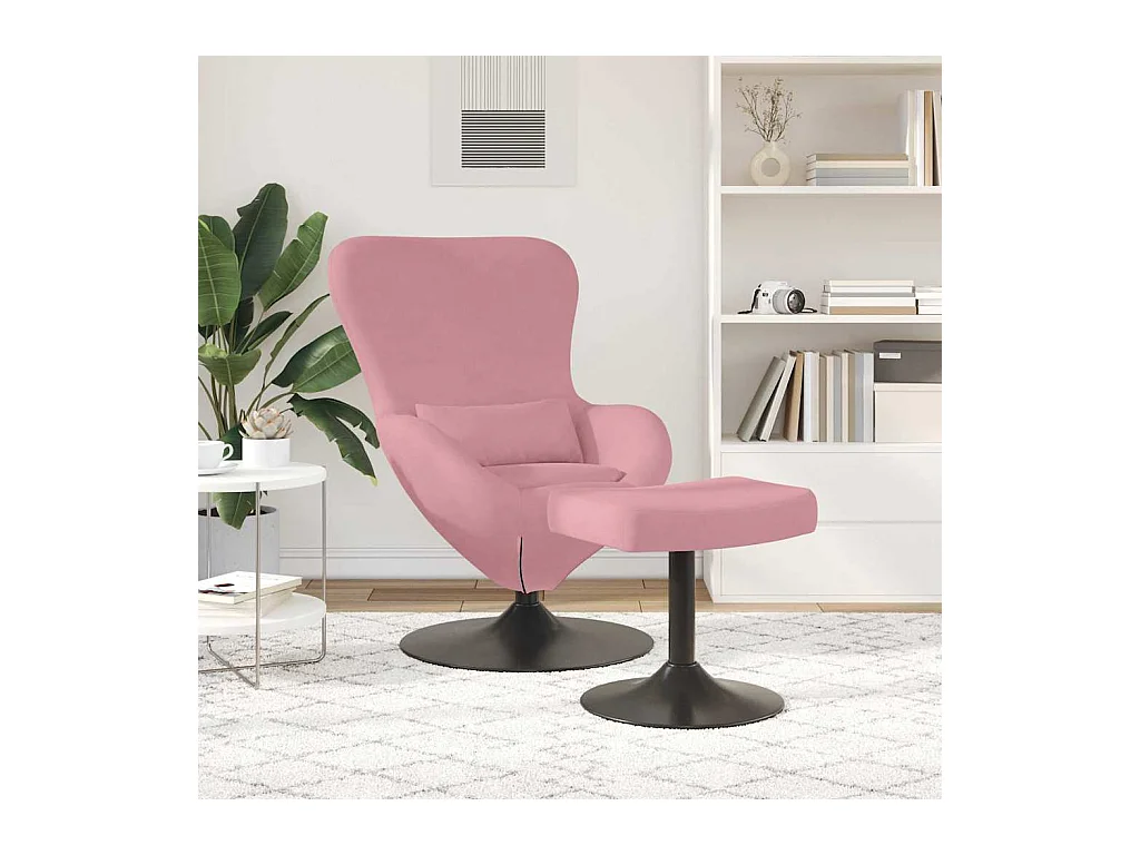 Fauteuil de Salon-Chaise-Fauteuil œuf avec repose-pieds Rose 63x73x90 cm Velours SHL1738