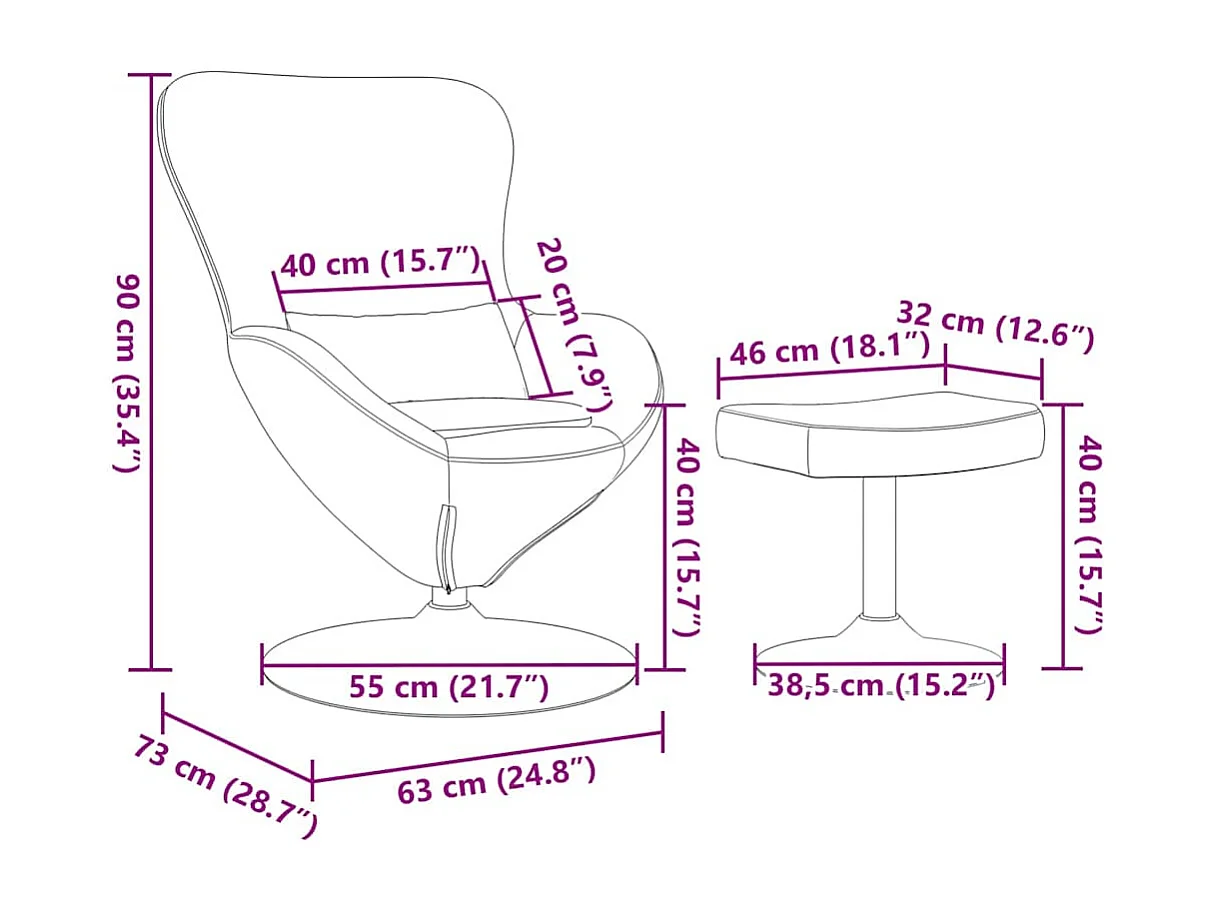 Eierstuhl mit Fußhocker | Relaxsessel indoor Rosa 63x73x90 cm Samt SHL90846