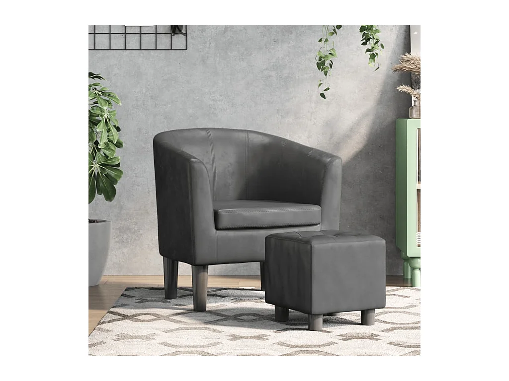 Sillón de salón | Silla de relax con taburete cuero sintético gris SHL8934