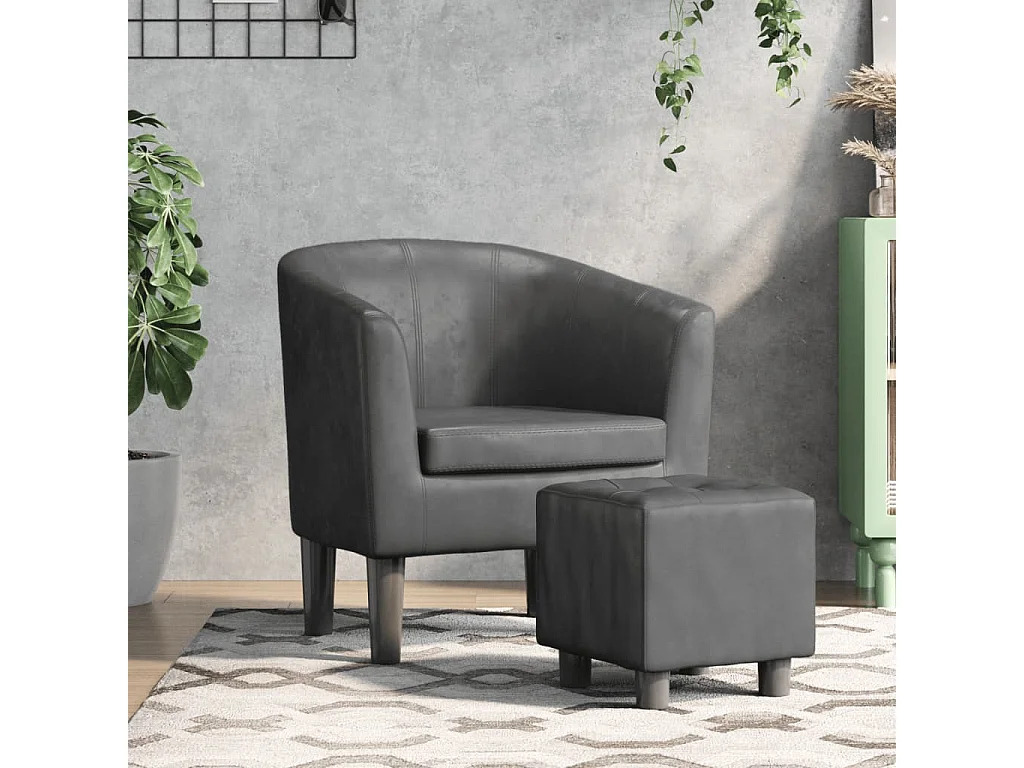Clubsessel mit Fußhocker | Relaxsessel indoor Grau Kunstleder SHL82742