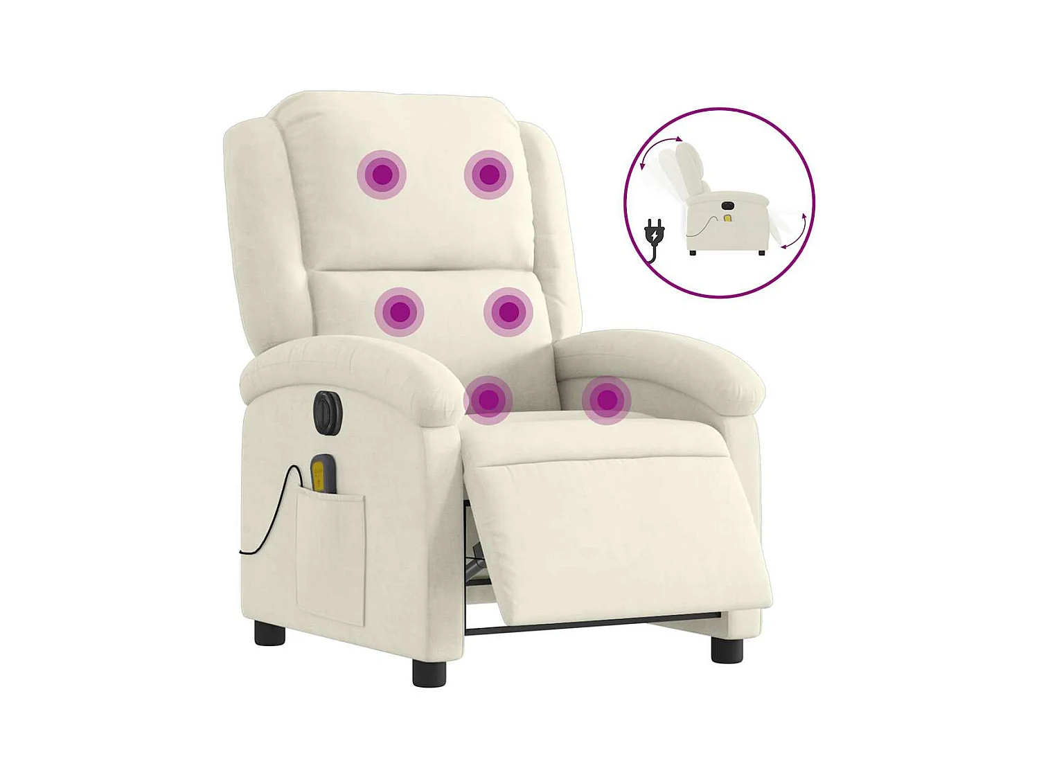 Sillón de relax | Sillón reclinable de masaje eléctrico terciopelo color crema SHL6654