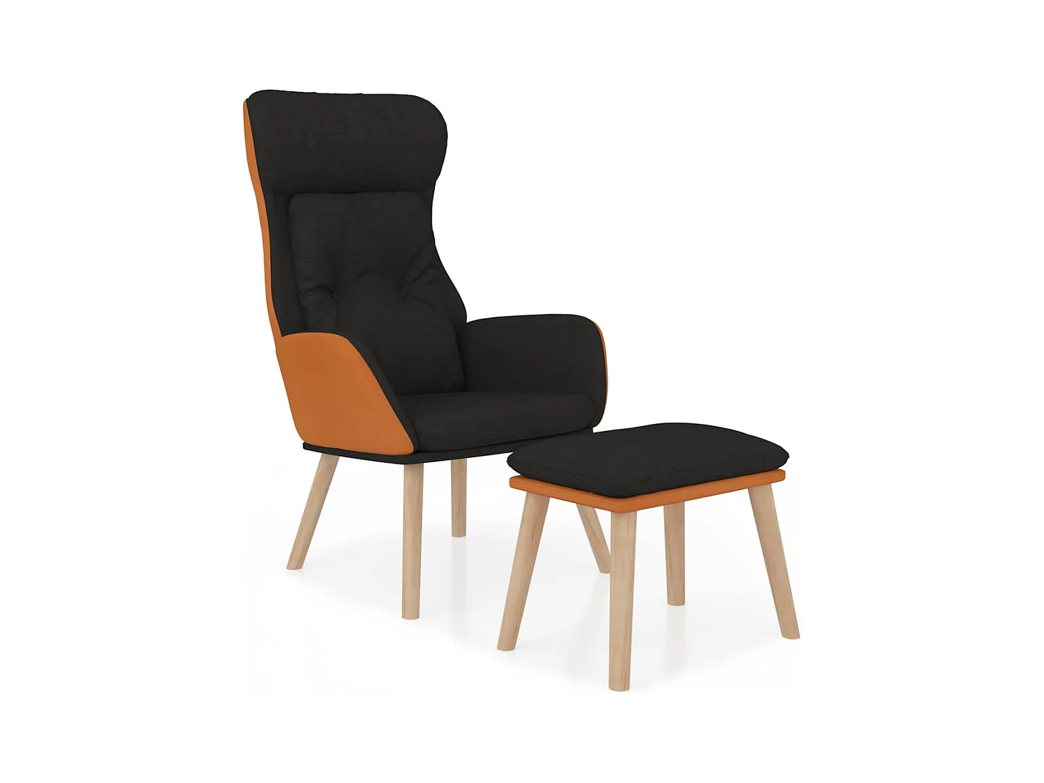 Sillón de relax | Silla de relax con taburete tela y cuero sintético negro SHL3991