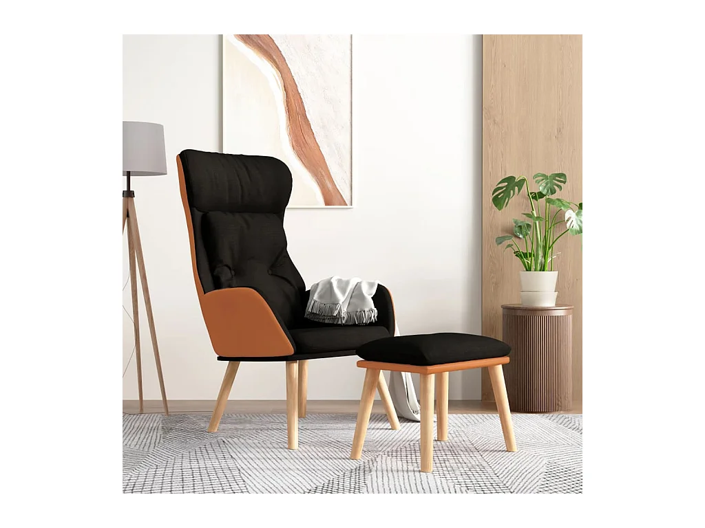 Sillón de relax | Silla de relax con taburete tela y cuero sintético negro SHL3991