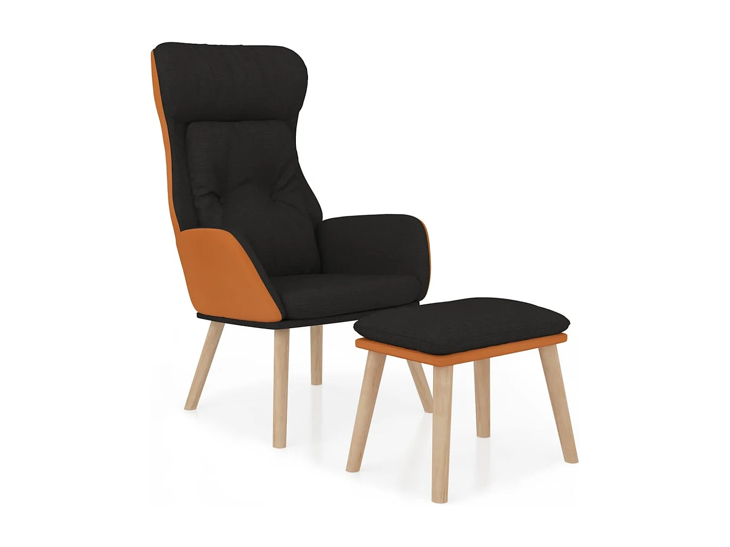Relaxstoel | Fauteuil met voetenbankje kunstleer en stof zwart
