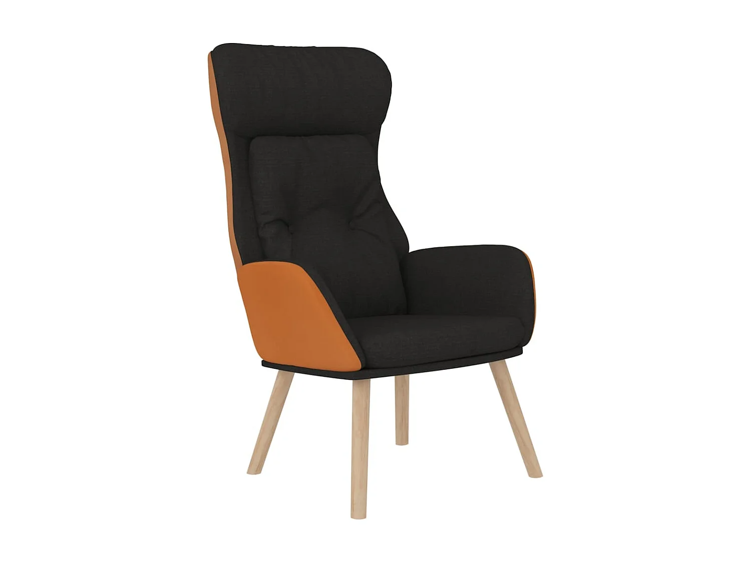 Relaxstoel | Fauteuil met voetenbankje kunstleer en stof zwart