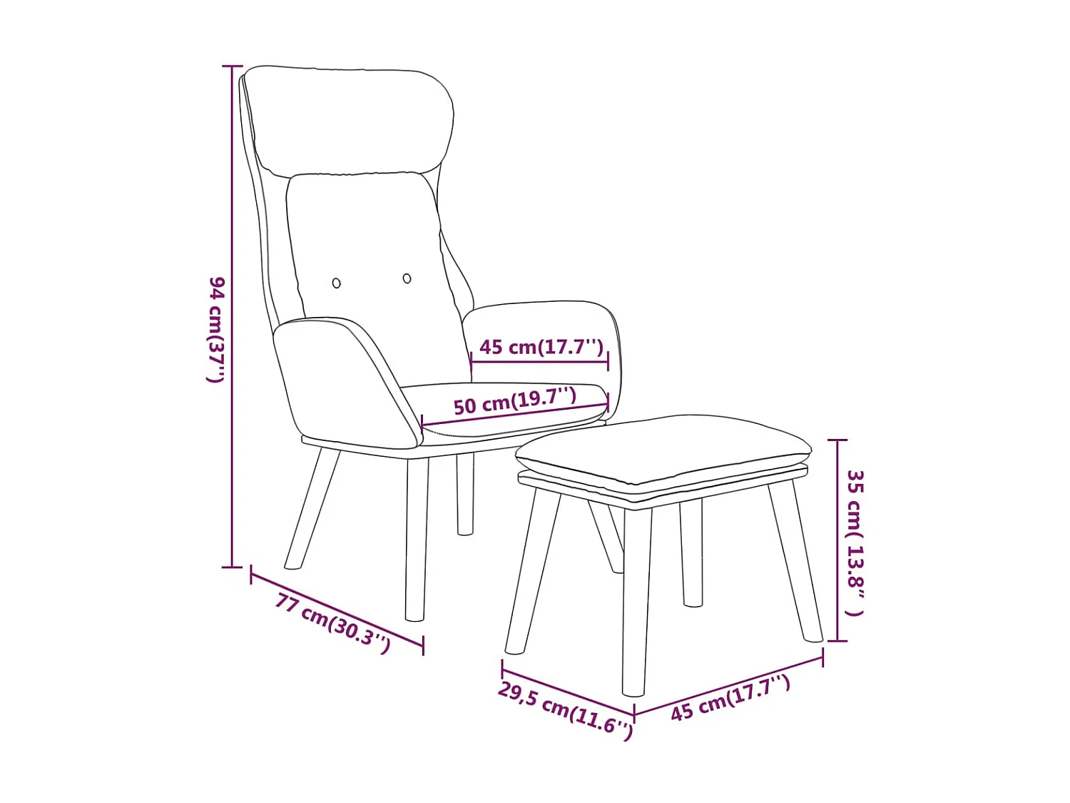 Relaxstoel | Fauteuil met voetenbankje kunstleer en stof zwart