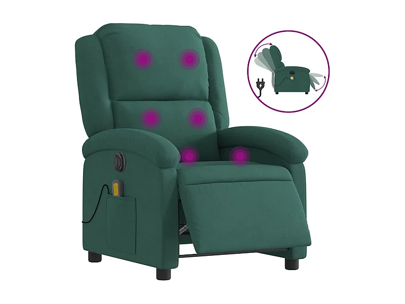 Sillón de relax | Sillón reclinable de masaje eléctrico terciopelo verde oscuro SHL7772