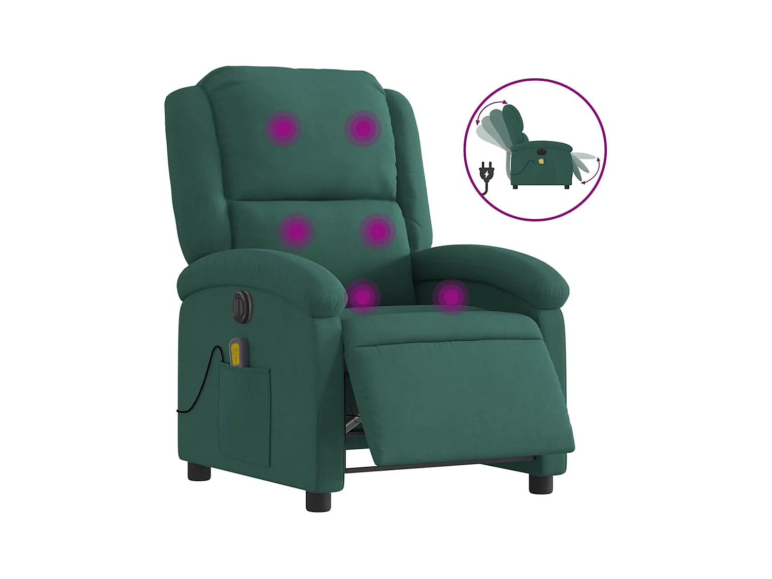 Fauteuil inclinable électrique-Chaise-Fauteuil de Massage vert foncé velours SHL1122