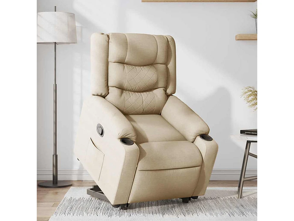 Relaxsessel | Lounge Sessel für Wohnzimmer mit Aufstehhilfe Creme Stoff SHL2016