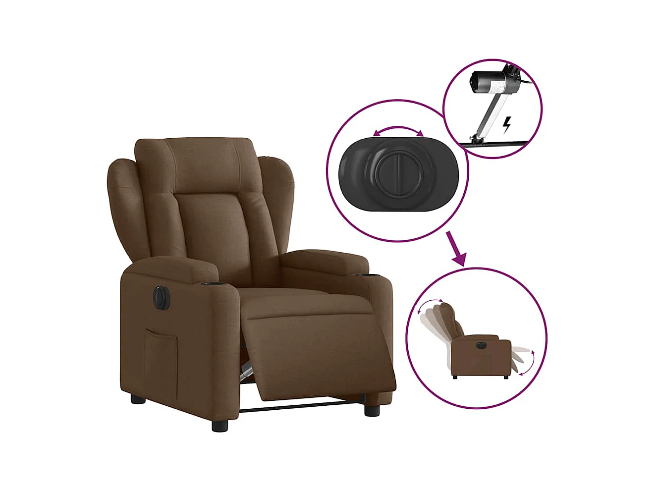 Fauteuil inclinable électrique-Chaise de relax-Fauteuil salon Marron Tissu SHL4172