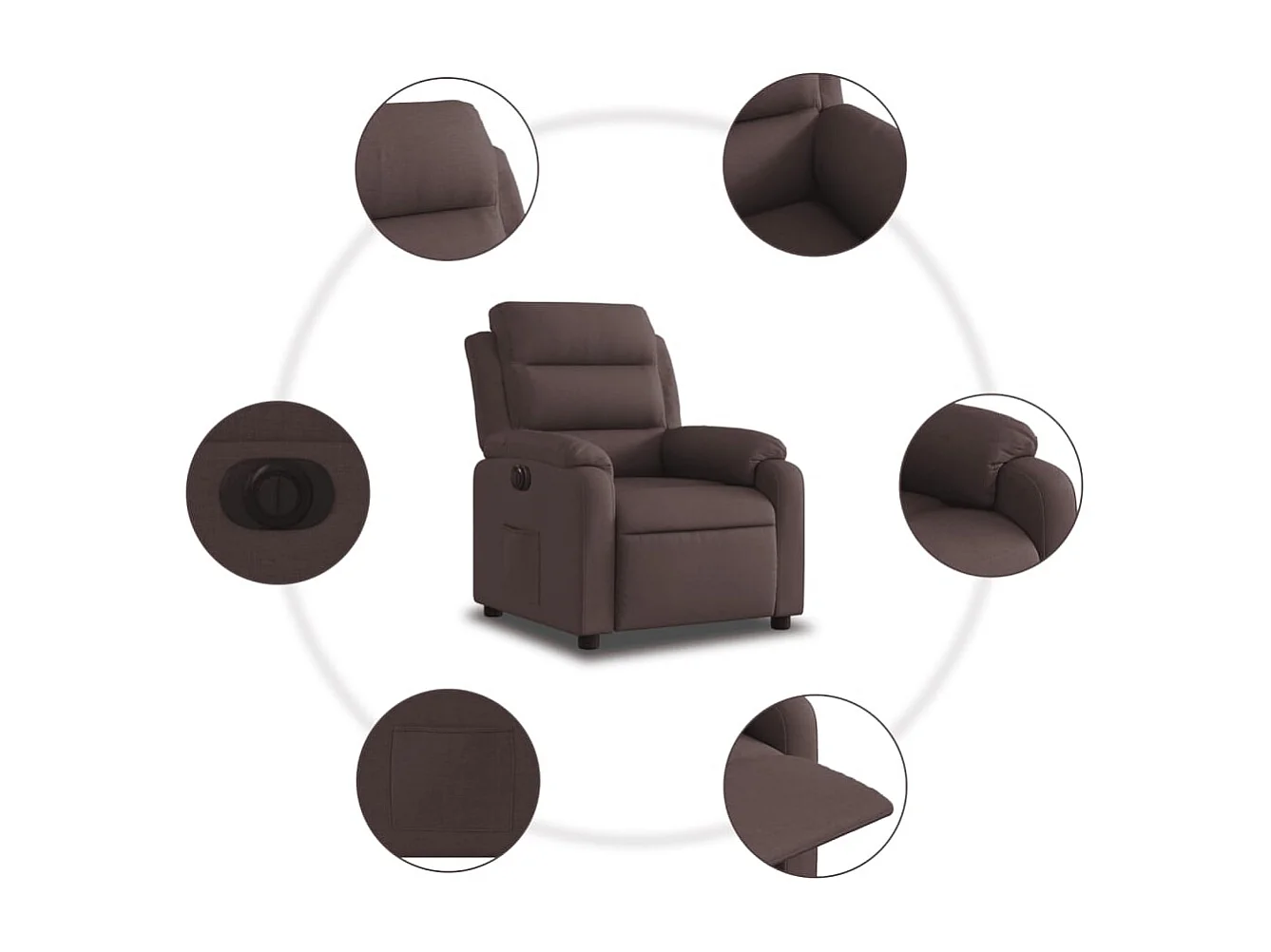 Fauteuil inclinable électrique-Chaise de relax-Fauteuil salon Marron foncé Tissu SHL2793