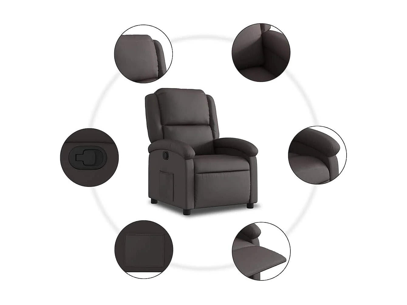 Sillón de relax | Sillón reclinable cuero auténtico marrón oscuro SHL8915