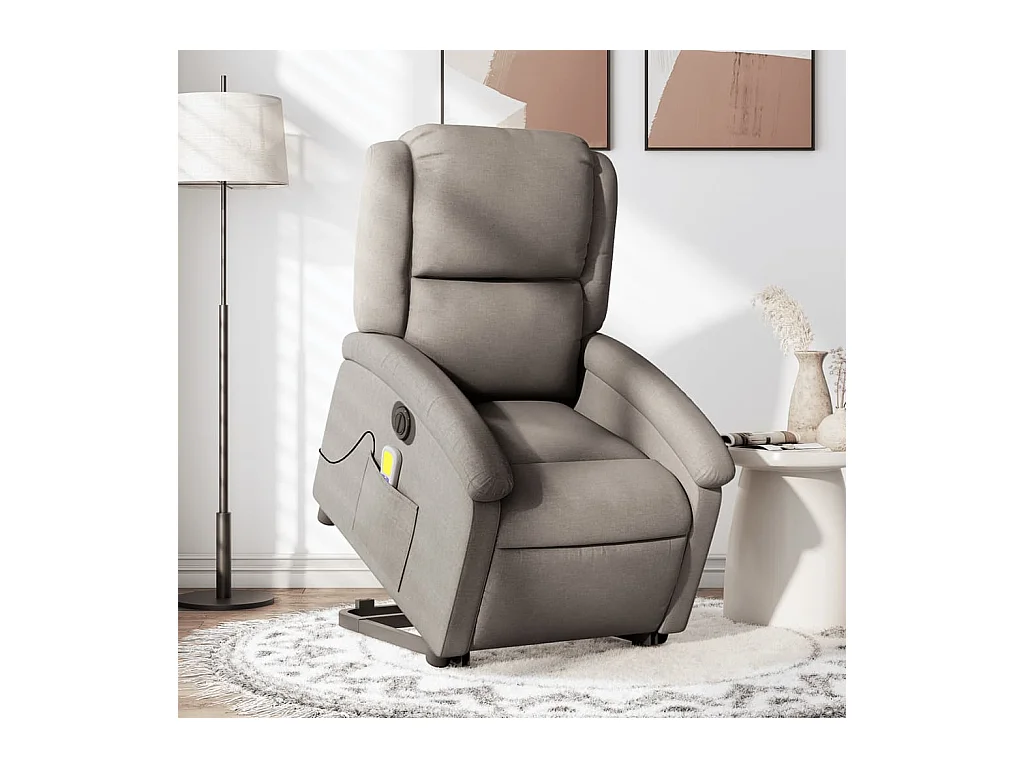 Poltrona elétrica elevatória massagens tecido cinza-acastanhado SHL670479