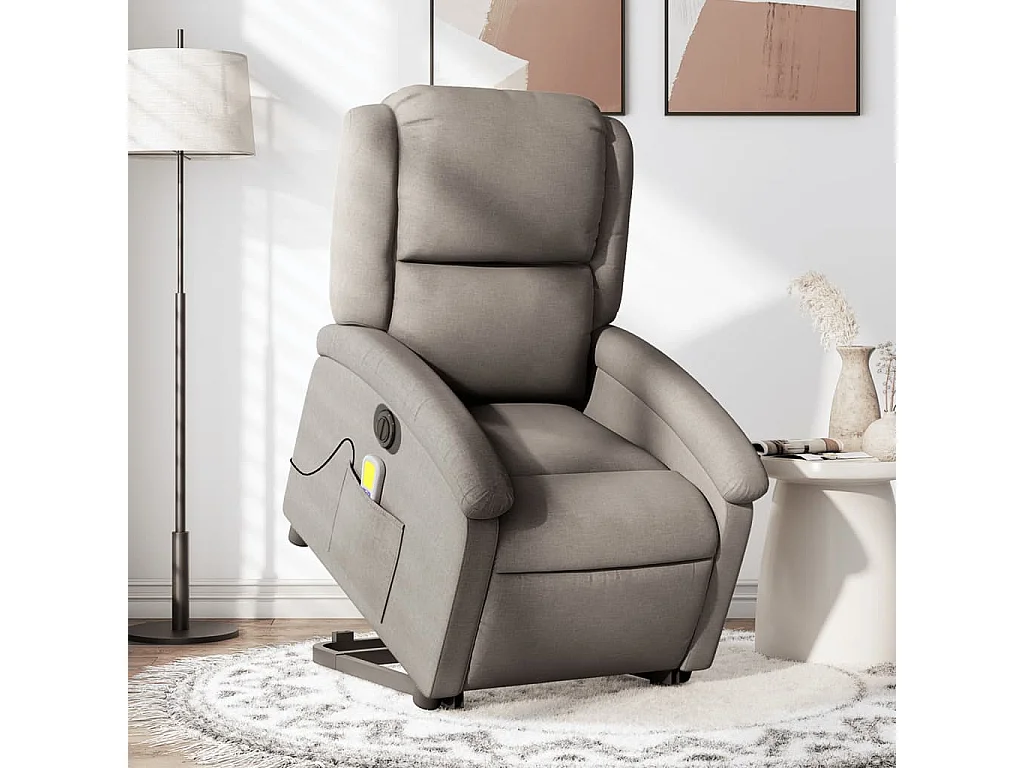 Elektrischer Massagesessel mit Aufstehhilfe | Relaxsessel Taupe Stoff SHL81376