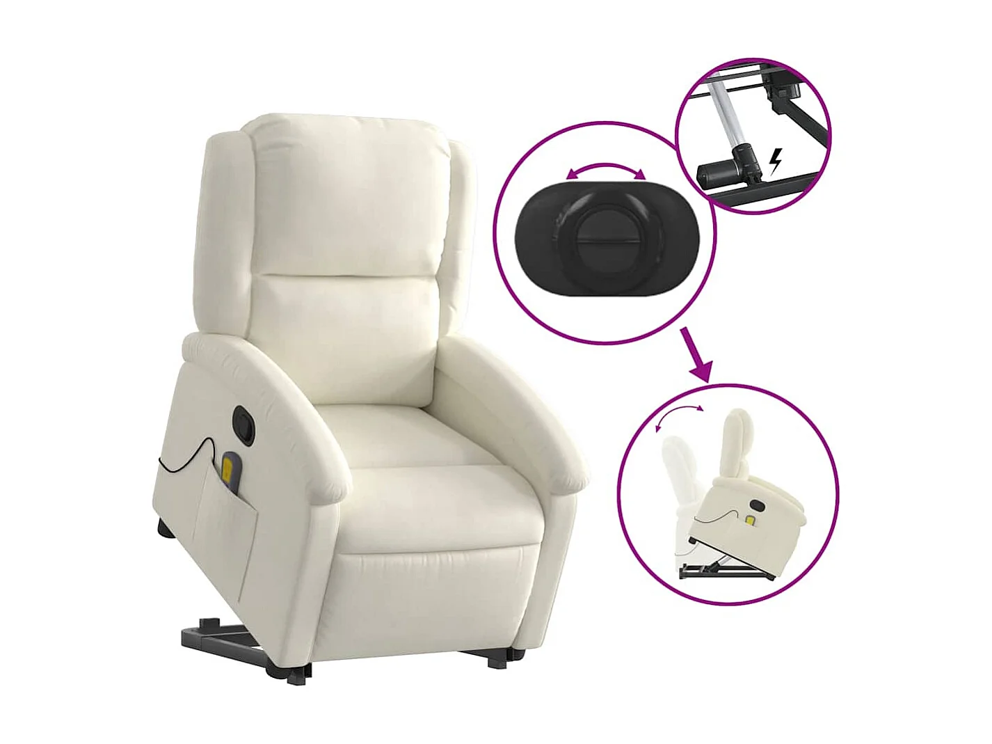 Sillón de relax | Sillón reclinable de masaje elevable terciopelo crema SHL8499