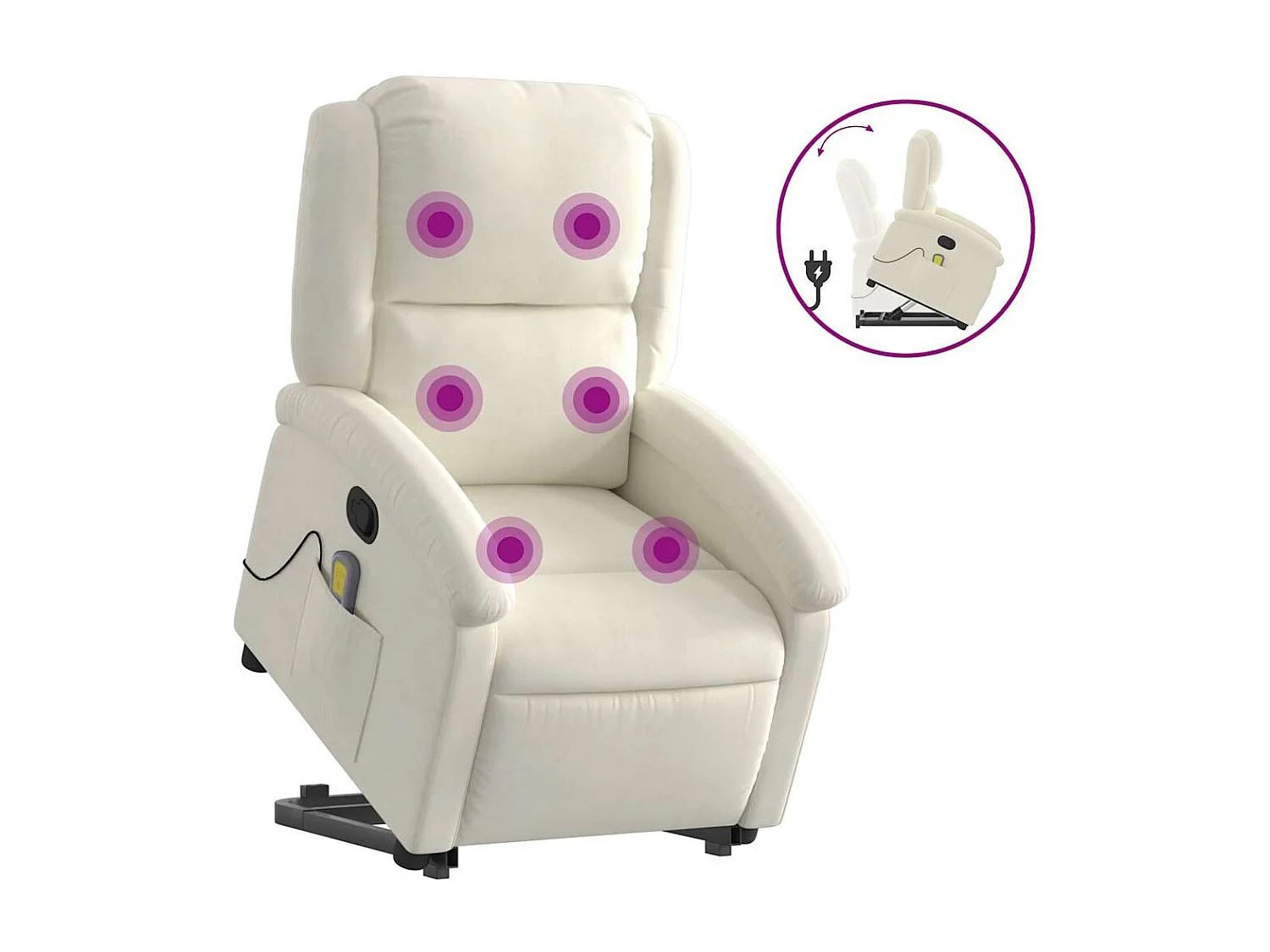 Fauteuil inclinable-Chaise de relax-Fauteuil de Massage Crème Velours SHL2782