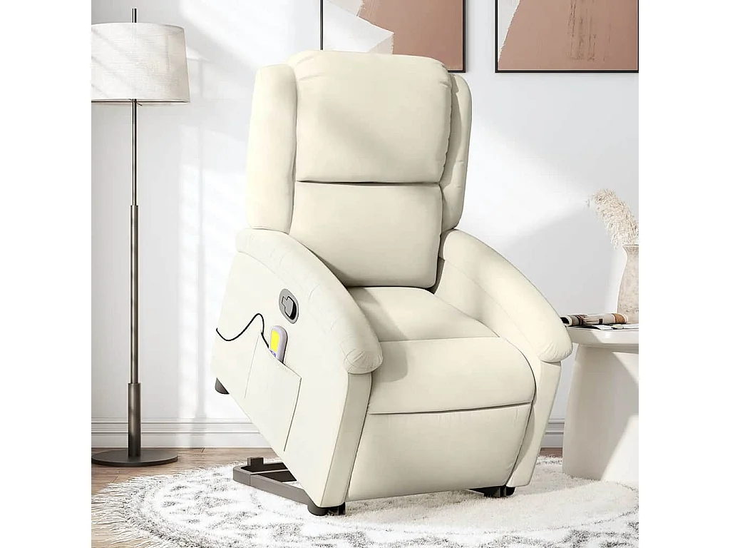 Fauteuil inclinable-Chaise de relax-Fauteuil de Massage Crème Velours SHL2782