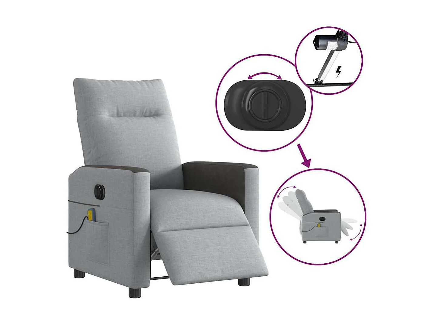 Massagesessel Elektrisch | Relaxsessel indoor Hellgrau Stoff SHL17805