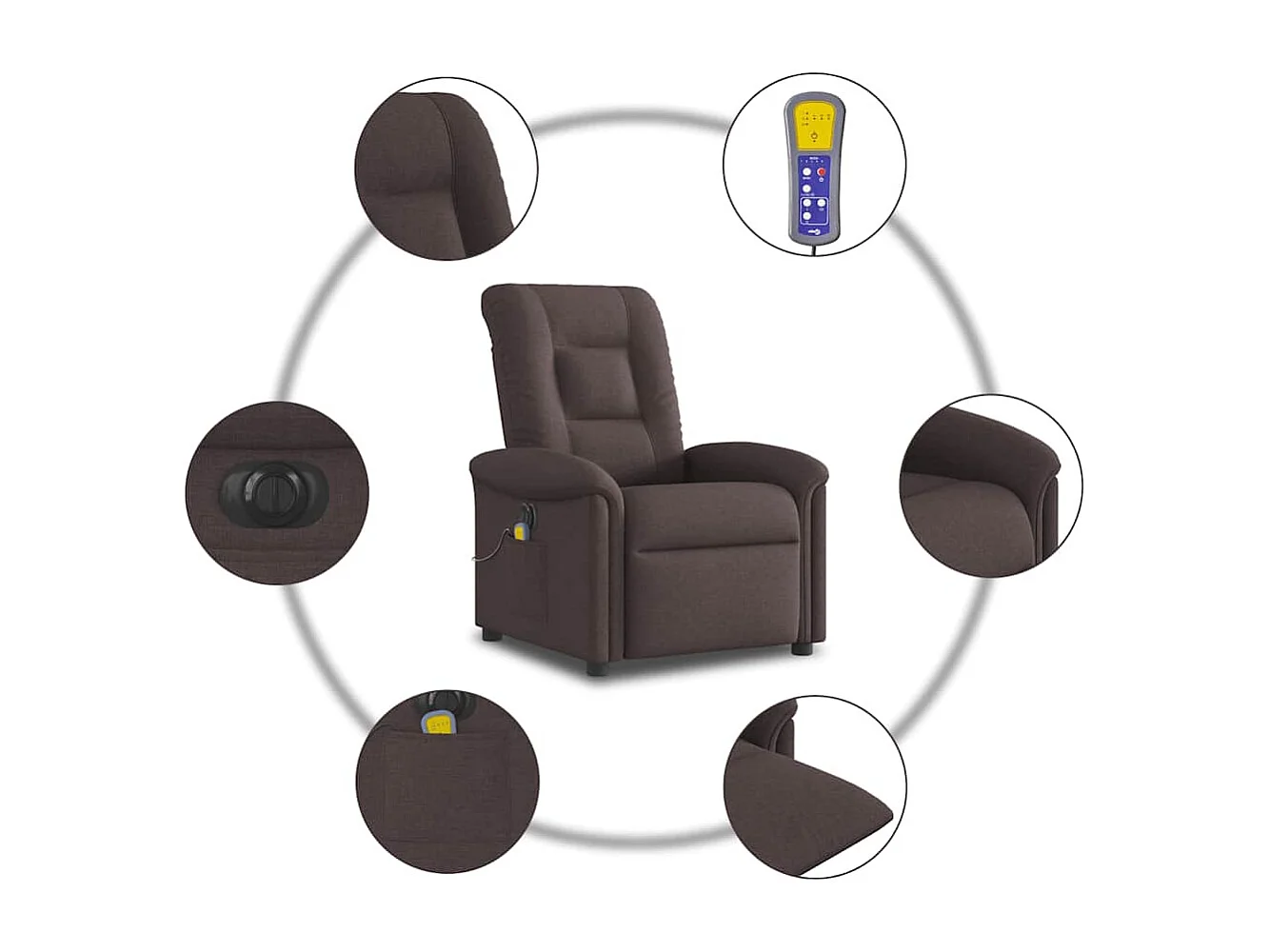 Sillón de relax | Sillón reclinable de masaje eléctrico tela marrón oscuro SHL3581