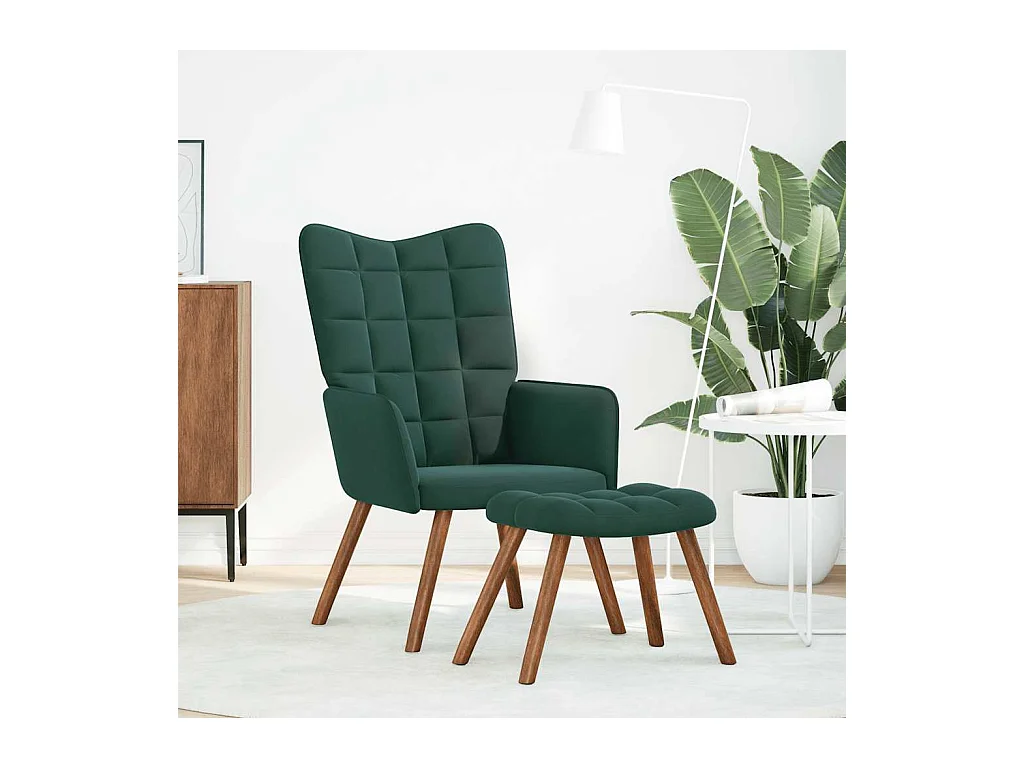 Sillón de relax | Sillón relajante con taburete de terciopelo verde oscuro SHL9949