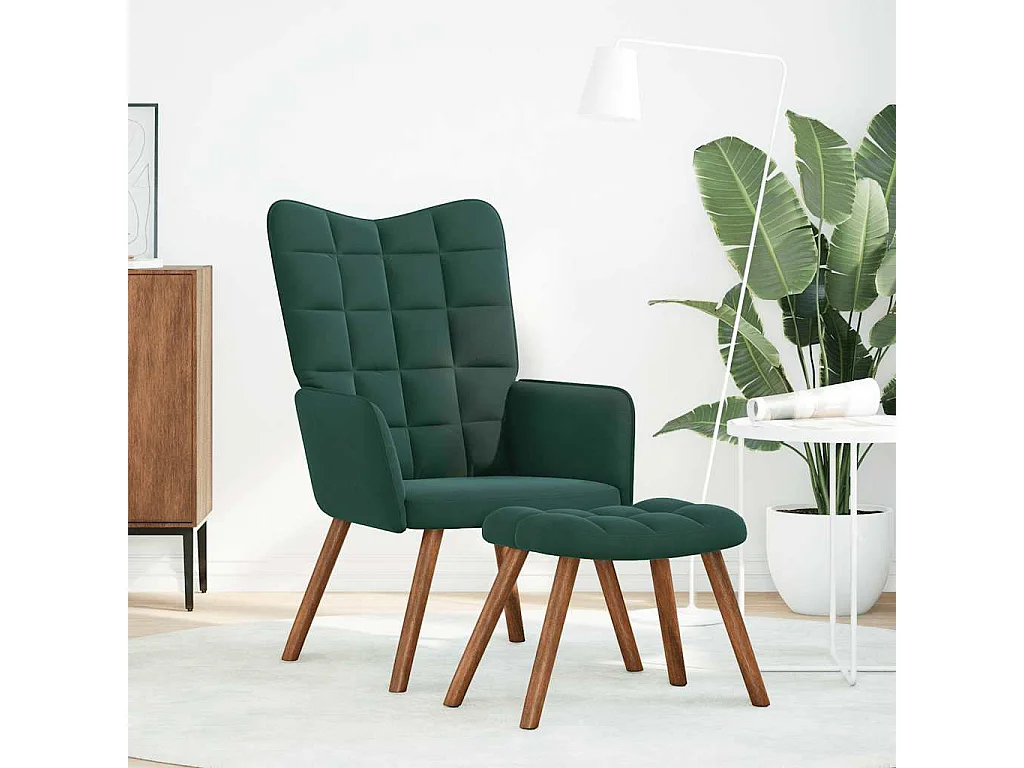 Relaxsessel mit Hocker | Lounge Sessel Dunkelgrün Samt SHL84076