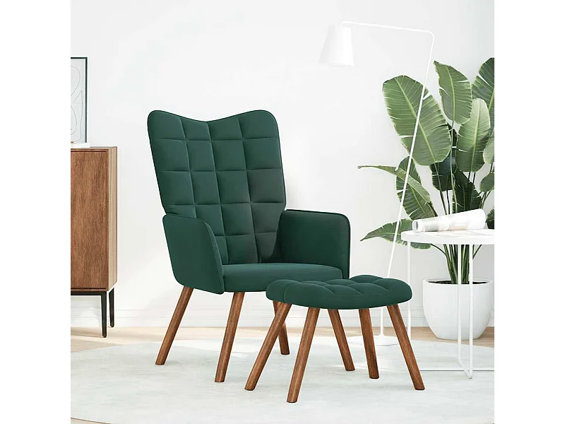 Chaise de relaxation moderne avec tabouret-Fauteuil de Salon Vert foncé Velours SHL1221