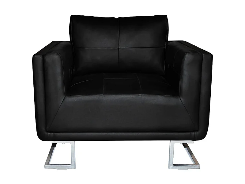 Fauteuil salon-Chaise de relax-Fauteuil cube avec pieds chromés Noir Similicuir SHL1208