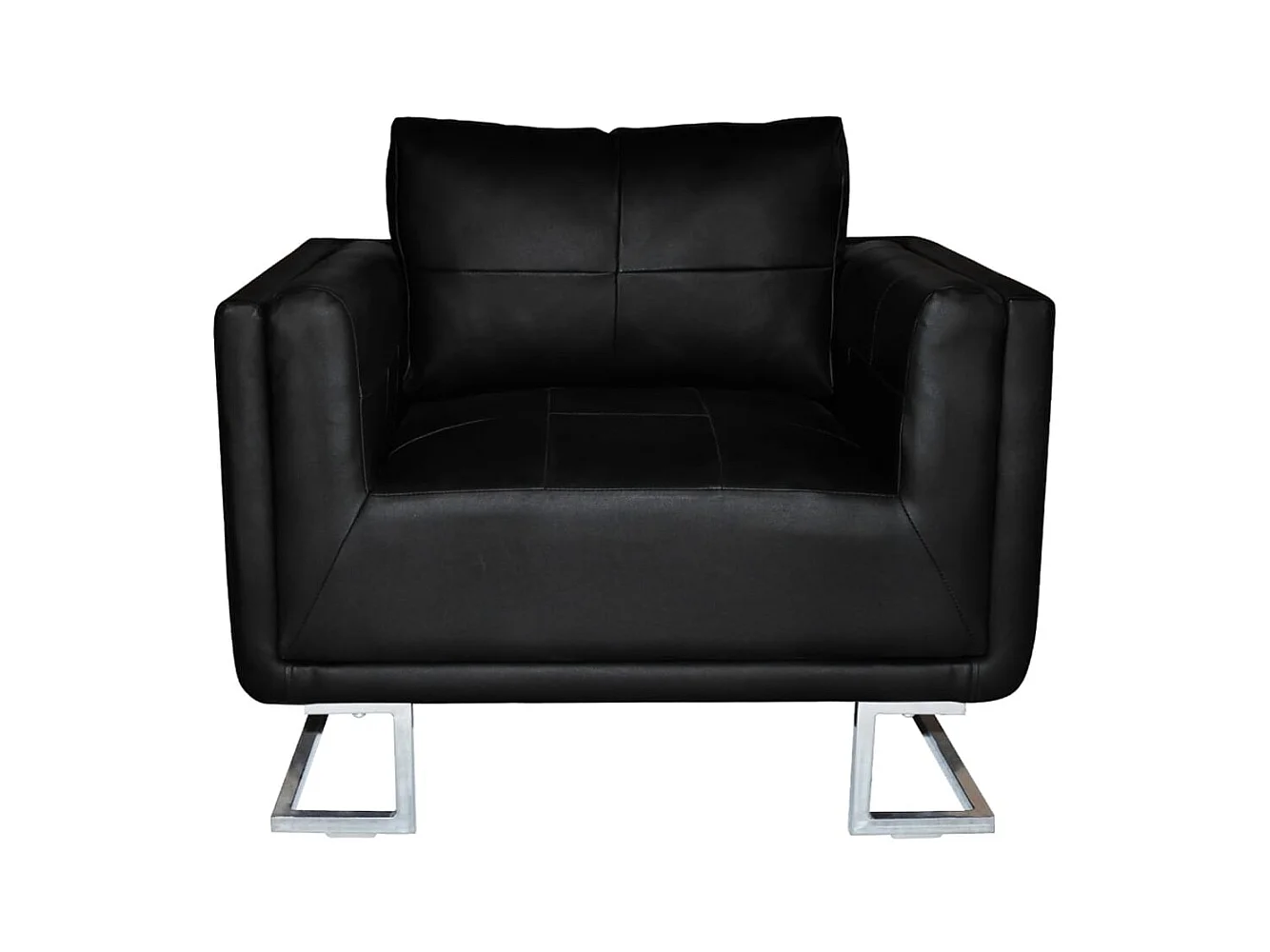 Fauteuil salon-Chaise de relax-Fauteuil cube avec pieds chromés Noir Similicuir SHL1208