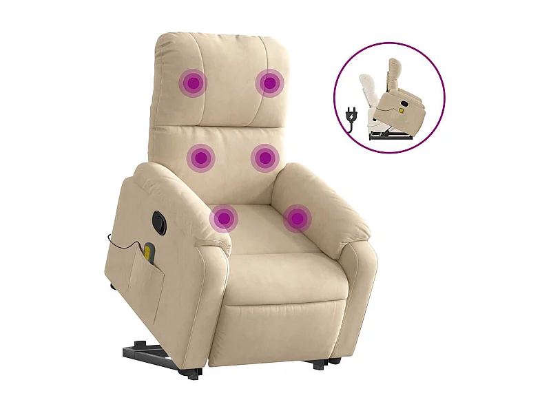 Sillón de relax | Sillón reclinable de masaje elevable tela de microfibra crema SHL5786