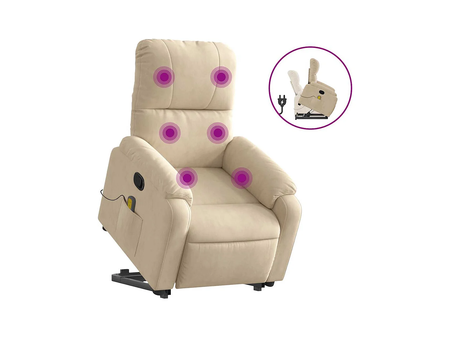 Fauteuil inclinable-Chaise de relax-Fauteuil de Massage crème tissu microfibre SHL3764