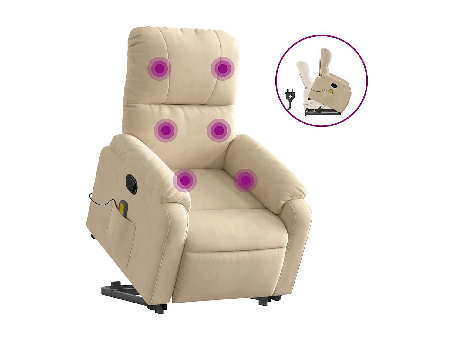 Fauteuil inclinable-Chaise de relax-Fauteuil de Massage crème tissu microfibre SHL3764