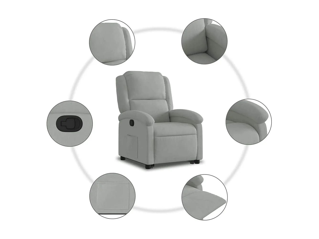 Sillón de relax | Silla | Sillón reclinable elevable terciopelo gris claro SHL9521