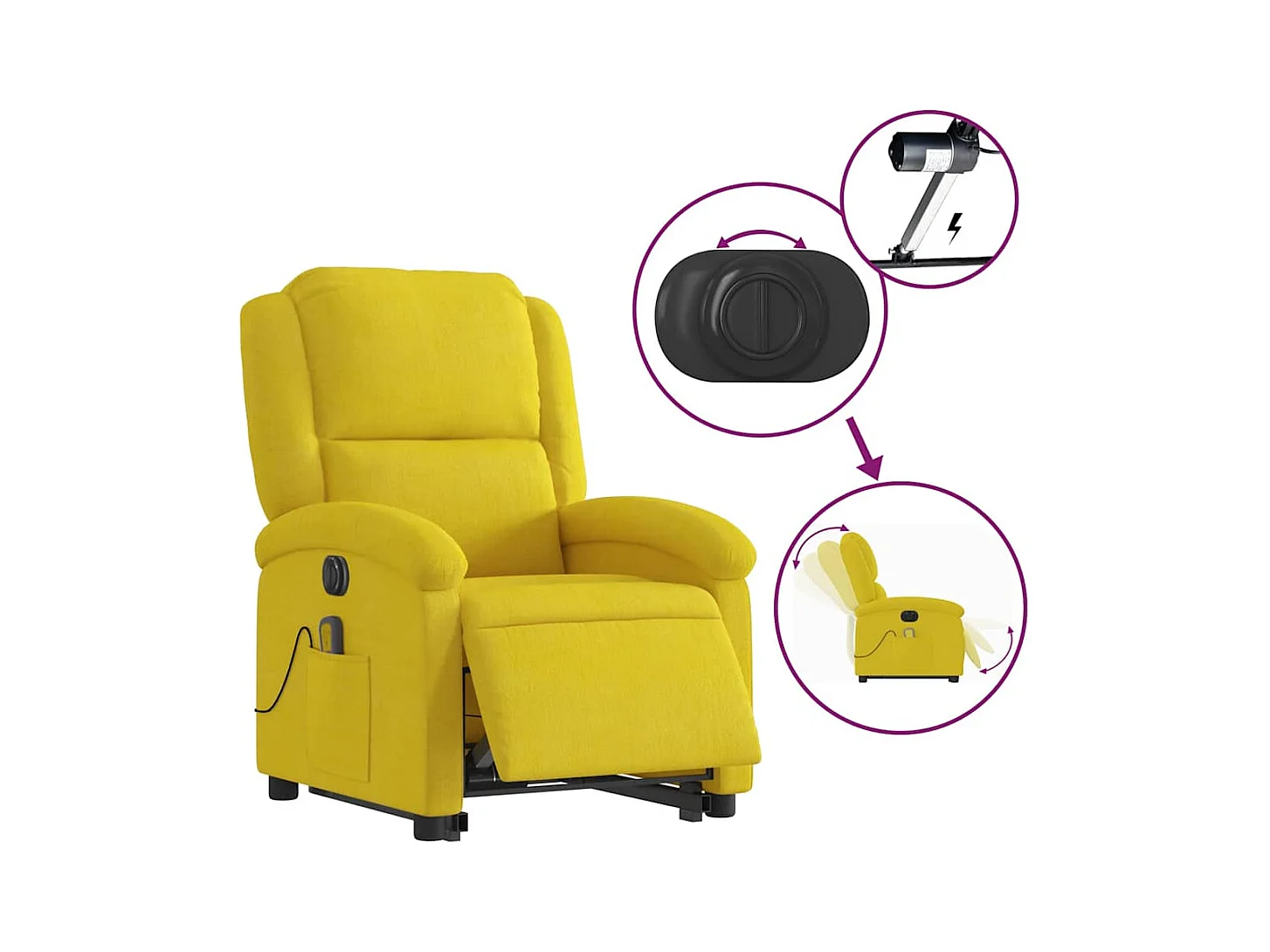 Sillón de relax | Sillón reclinable masaje eléctrico elevable terciopelo amarillo SHL8899