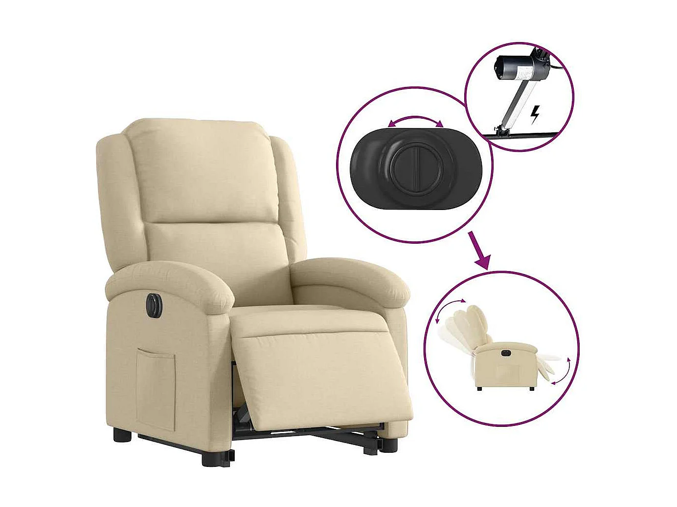 Fauteuil inclinable électrique-Fauteuil TV crème tissu SHL5144