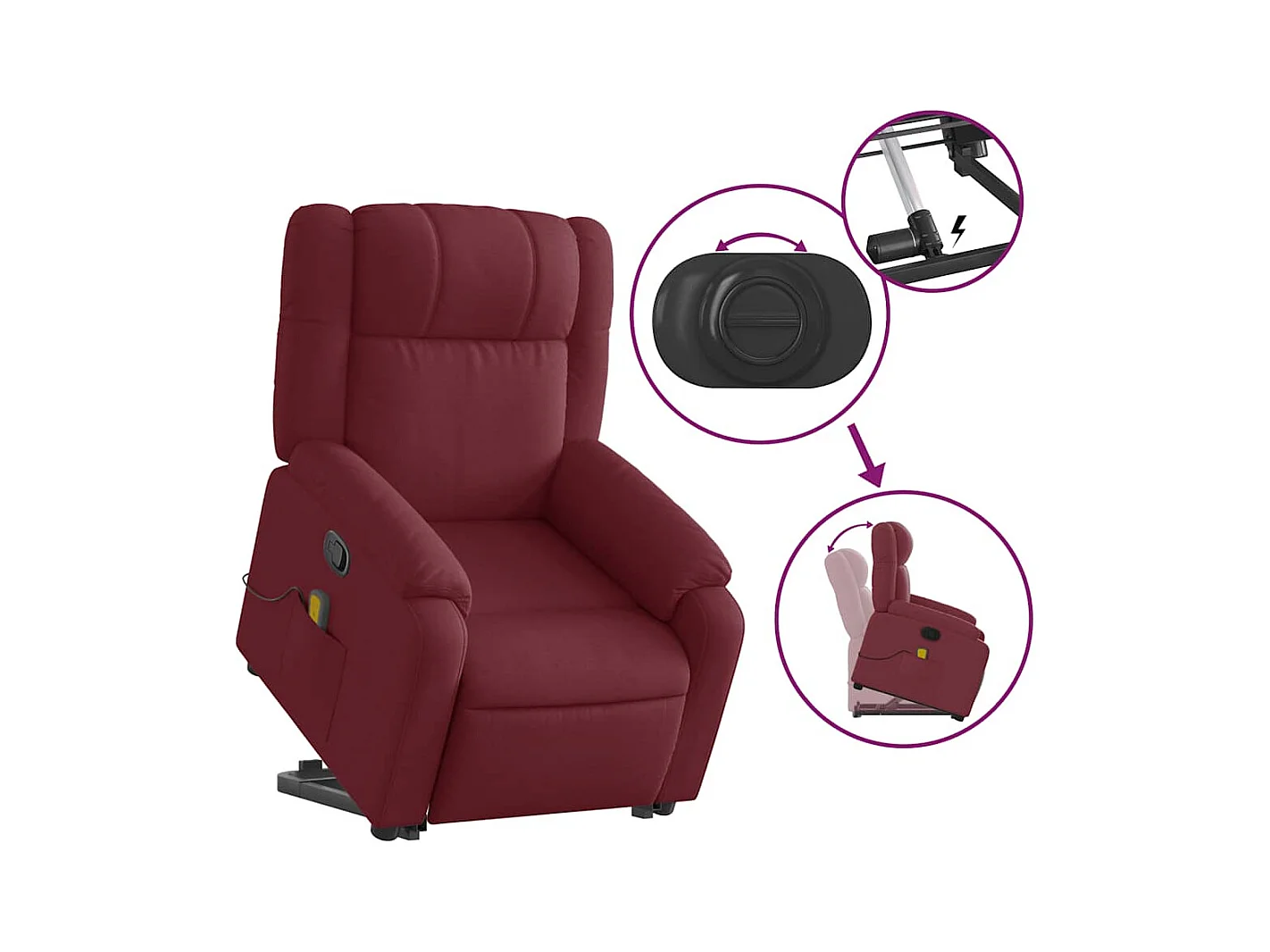 Sillón de relax | Sillón reclinable de masaje elevable tela rojo tinto SHL2510