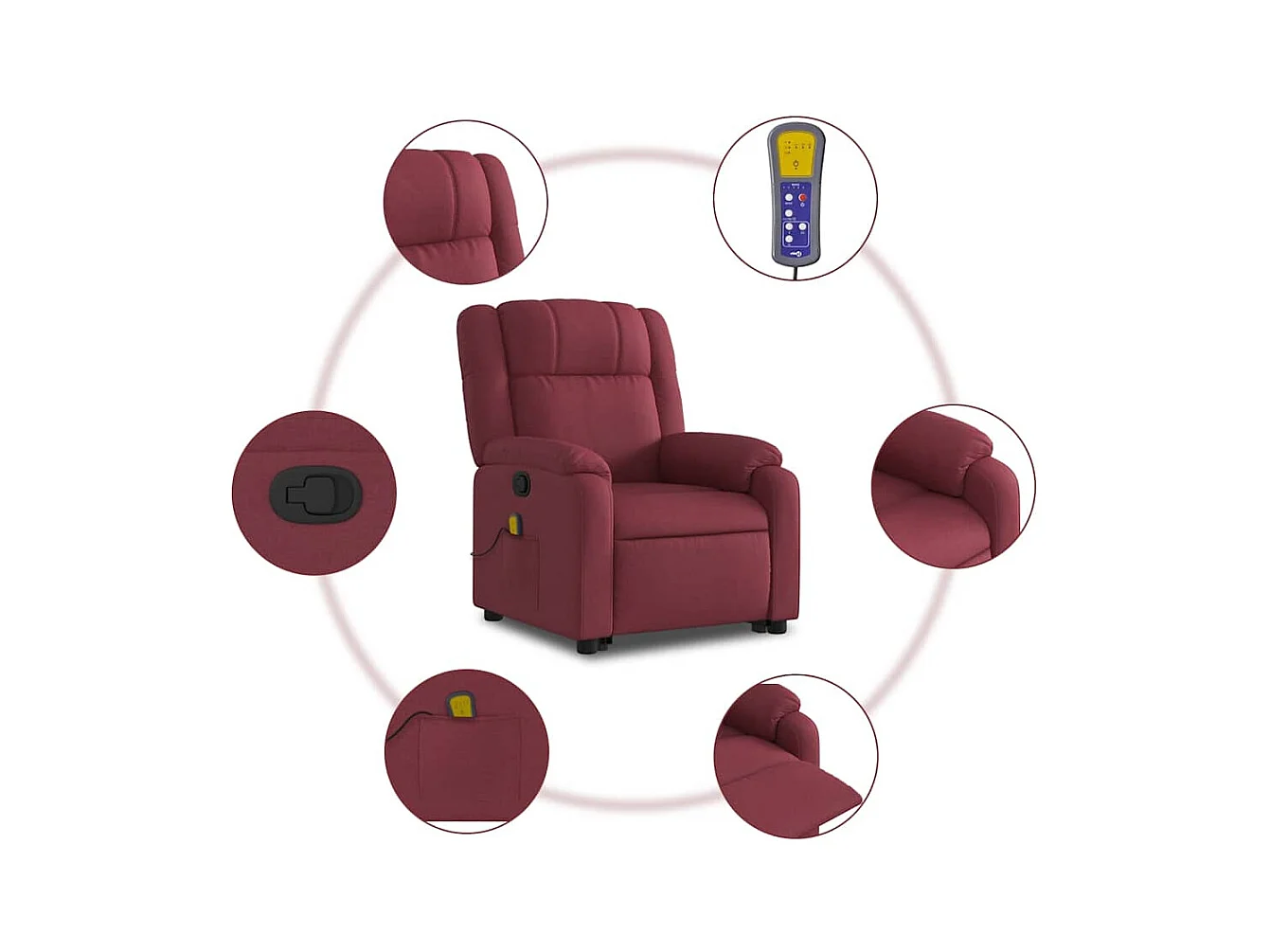 Sillón de relax | Sillón reclinable de masaje elevable tela rojo tinto SHL2510