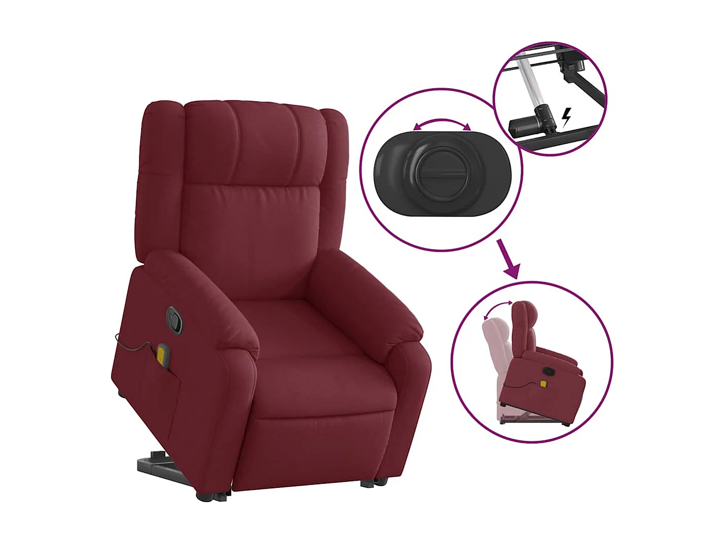 Fauteuil inclinable-Chaise de relax-Fauteuil de Massage Rouge bordeaux Tissu SHL3880